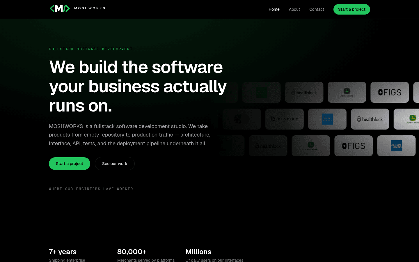 Screenshot of the MOSHWORKS web app