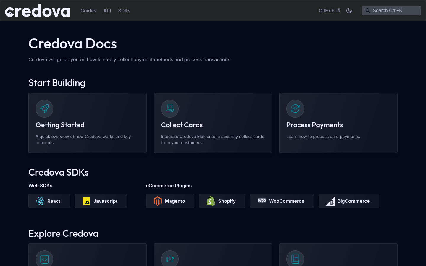 Screenshot of the Credova Developer Docs web app