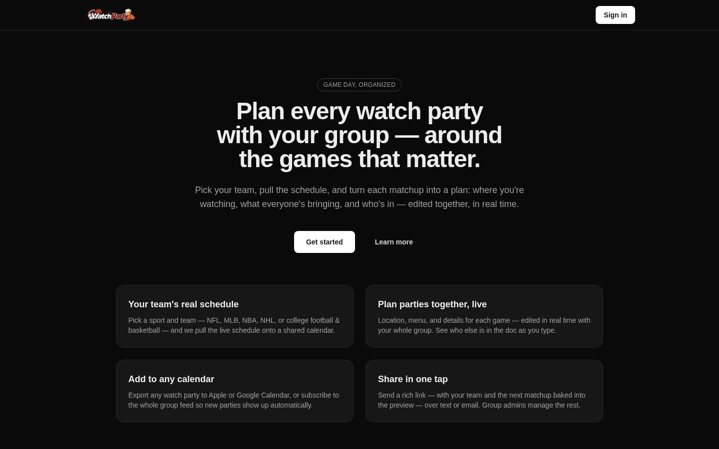 Screenshot of the WatchParty web app
